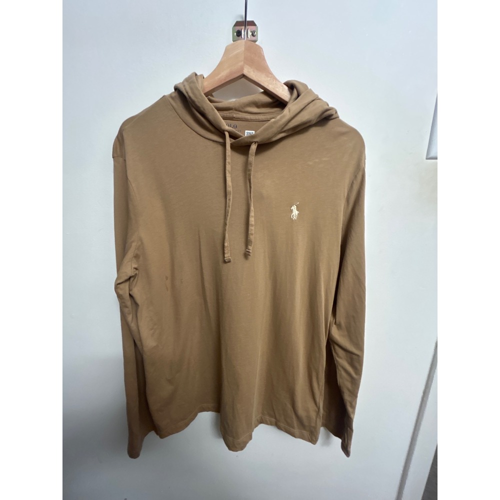 Polo Ralph Lauren Mens Tan Hooded Long Sleeve T-Shirt Pony Logo Camel Brown M